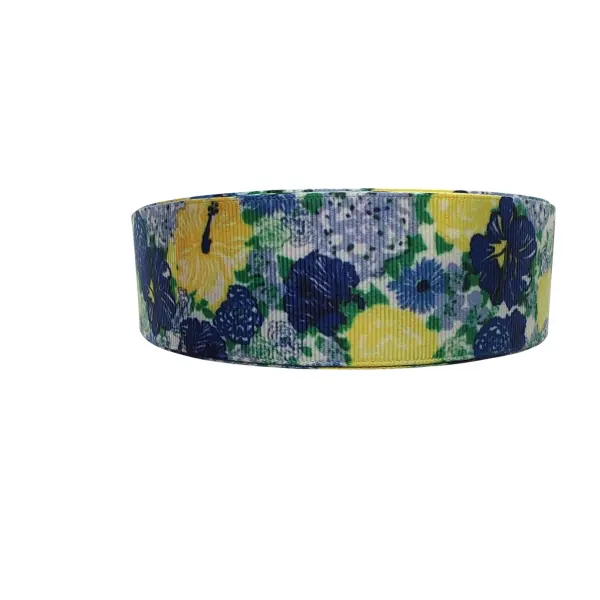 1.5" Wide Blue & Yellow Floral Nylon Dog Collar
