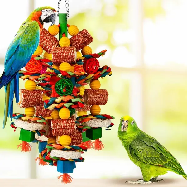 Natural Corn Cob and Loofah Parrot Toy for Large Birds