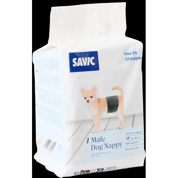 Savic Couches Pour Chien Mâle Jetables Coloris Noir - Taille XS 20 - 26 cm x 12 couches