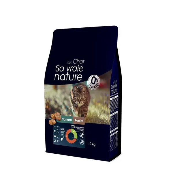 Croquettes Chat Senior Sans Céréales - Sa Vraie Nature Canard et Poulet - 2 kg