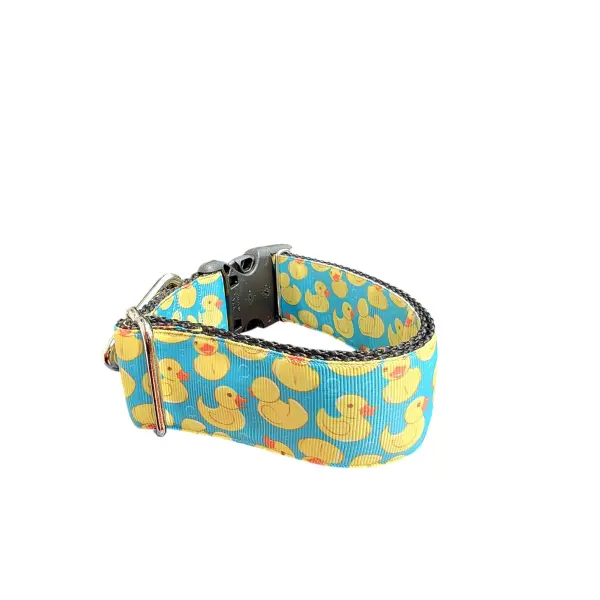 1.5" Wide Teal Rubber Duckies Nylon Dog Collar