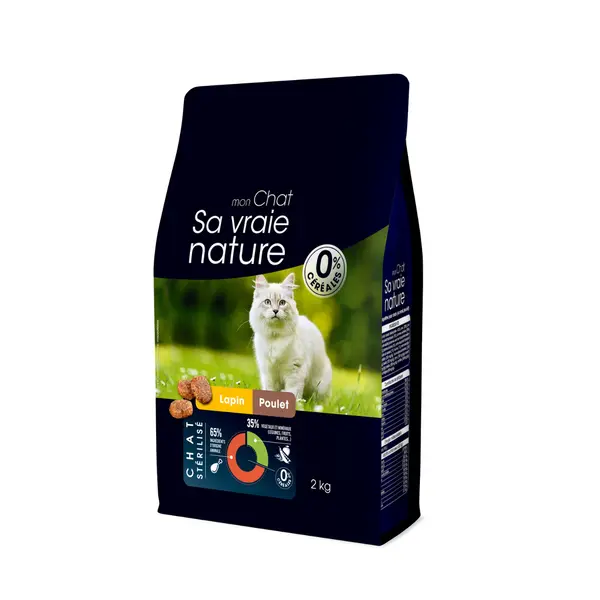 Croquettes Chat Stérilisé Sans Céréales - Sa Vraie Nature Lapin et Poulet - 2 kg