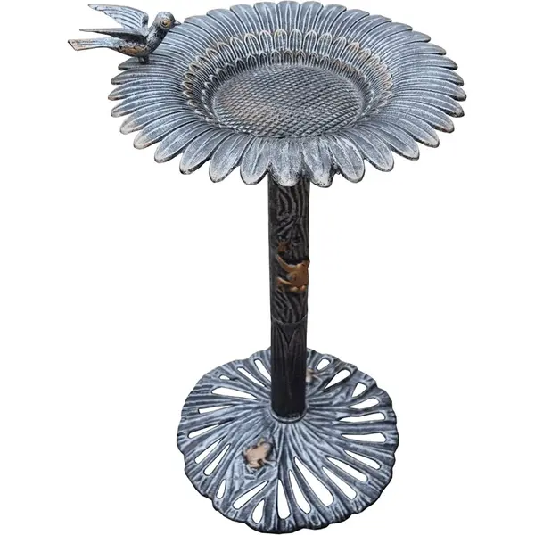Cast Aluminum Sunflower Birdbath, Antique Pewter