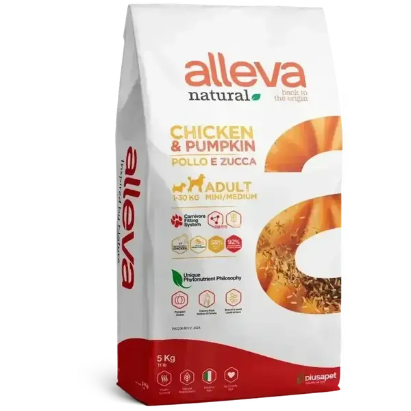 Alleva Natural Poulet & Potiron chien adulte mini/medium 5kg