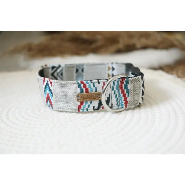 Collier tissu Aztèque gris / Taille M - 3.8cm