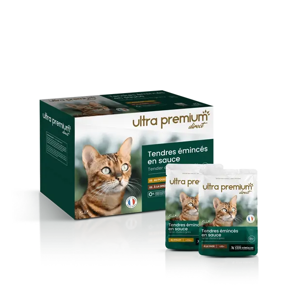Sachets Fraîcheur pour Chat Sans Céréales - Tendres Emincés en Sauce Poulet / Dinde