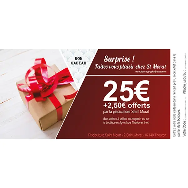 Bon cadeau 25€ + 2,5€ offerts