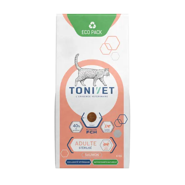 Tonivet adult stérilisé saumon - croquettes chat