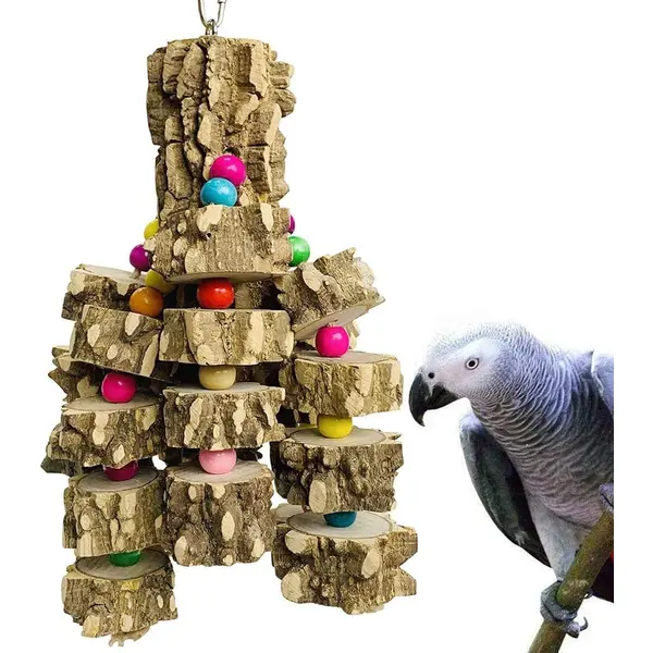Natural Wood Parrot Chew Toy for Large Birds