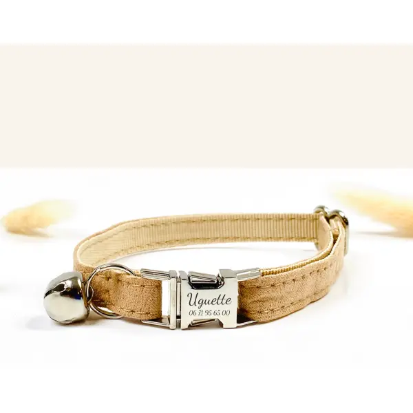 Collier Chat Personnalisé Coton Beige