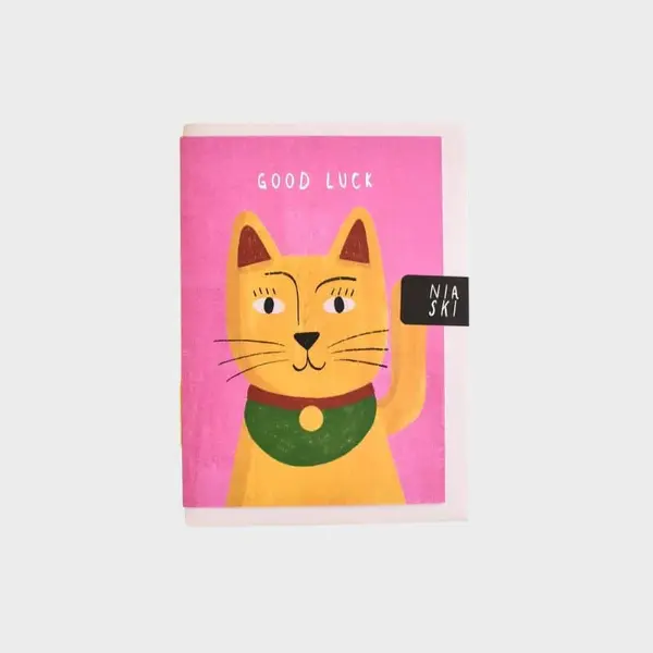 CARTE AVEC ENVELOPPE - CHAT PORTE-BONHEUR