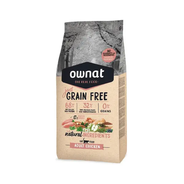 Croquettes Chat - Ownat Grain Free Just Adulte sans céréales au Poulet - 3kg
