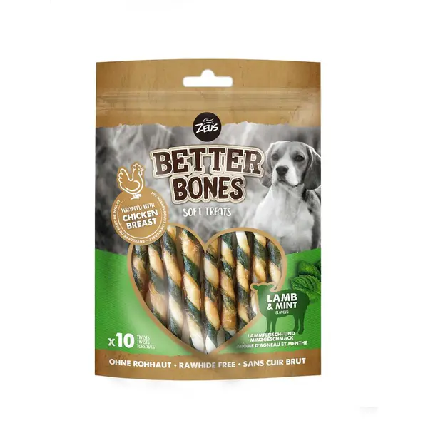 Zeus Friandise Chien Better Bones WrapTwist Stick Agneau & Menthe - x 10