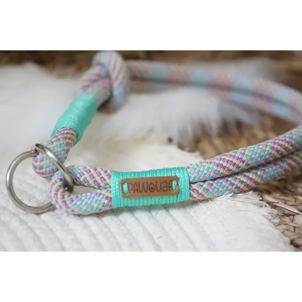 Collier lasso en corde / Mix menthe et violet / Taille 45cm