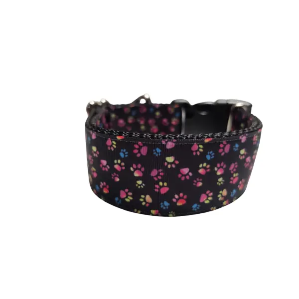 1.5" Wide Colorful Pawprints Nylon Dog Collar