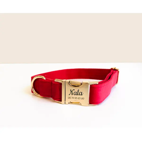 Collier Chien Personnalisé Velours Lisse Rouge