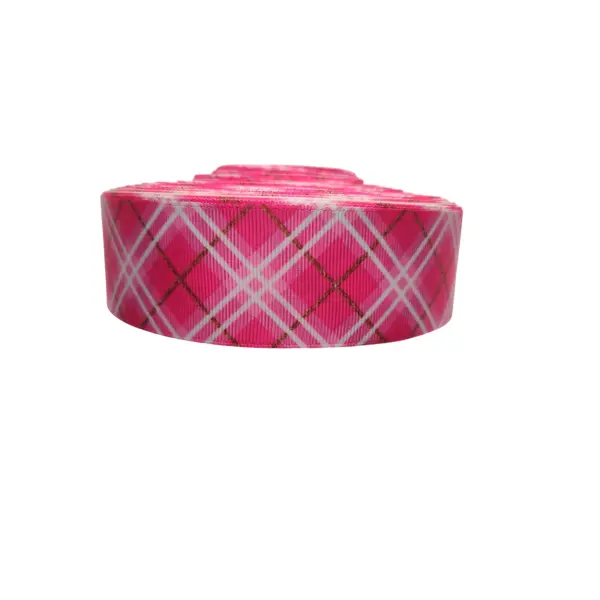 1.5" Wide Pink Plaid Nylon Dog Collar