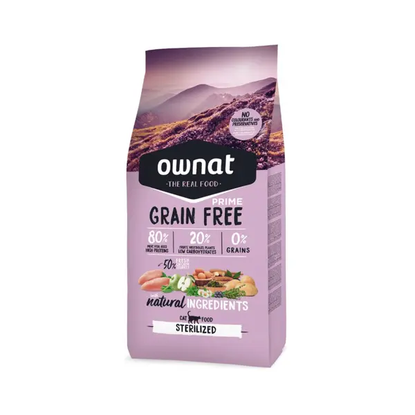 Croquettes Chat - Ownat Grain Free Prime Adulte stérilisé sans céréales - Dinde & Poulet 1kg