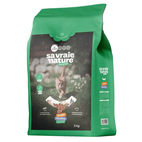 Sa Vraie Nature Croquettes Chaton Réduit En Céréales Dinde/Sardine - 3 kg