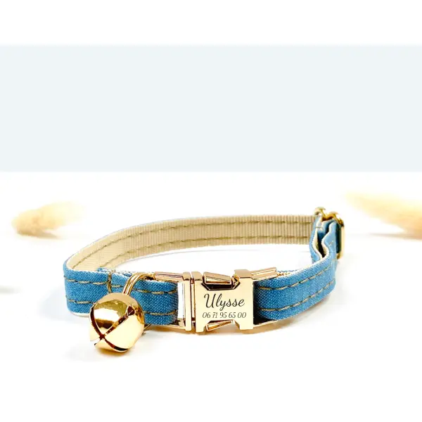Collier Chat Personnalisé Coton Bleu Jean