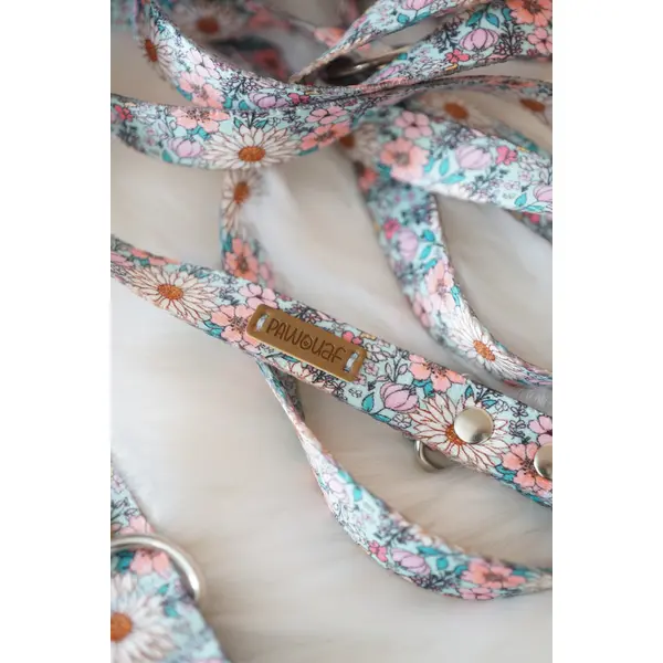 Laisse pour chien en sangle imprimée - Motif Fleurs style liberty