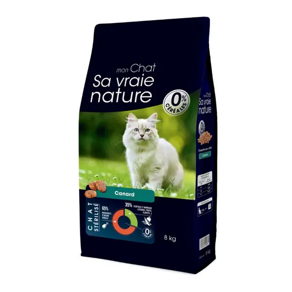 Croquettes Chat Stérilisé Sans Céréales - Sa Vraie Nature Canard - 8 kg