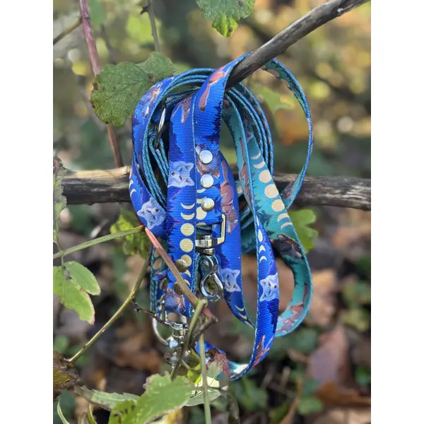 Laisse pour chien en sangle imprimée - Loups - Bleu ou vert