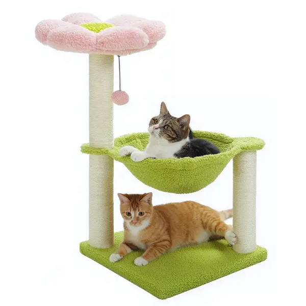 Arbre à chat compact avec hamac peluche et griffoir sisal pour chatons