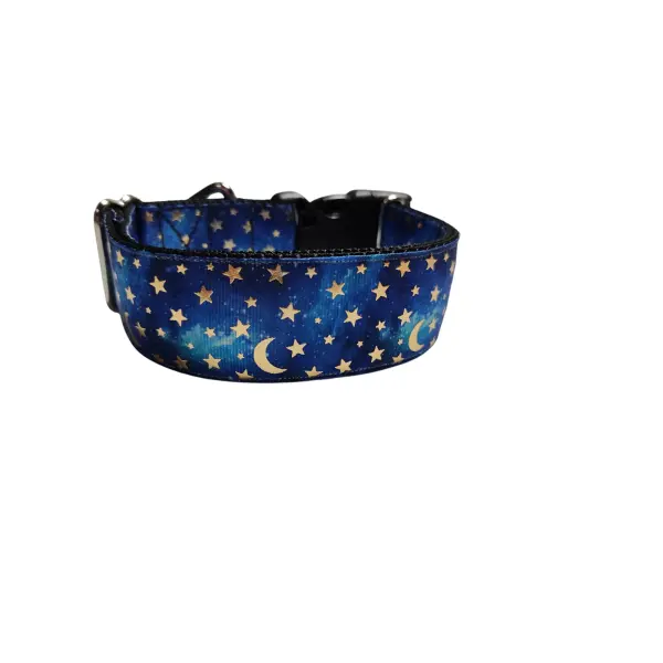 1.5" Wide Blue Stars and Moons Nylon Dog Collar
