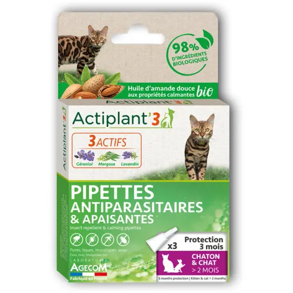 DeBonPoil Pipettes Antiparasitaires Bio Chat < 5 kg – 3 Pipettes