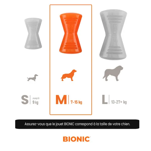 Bionic Jouet Chien Os Orange M - 12 x 6,5 x 5 cm