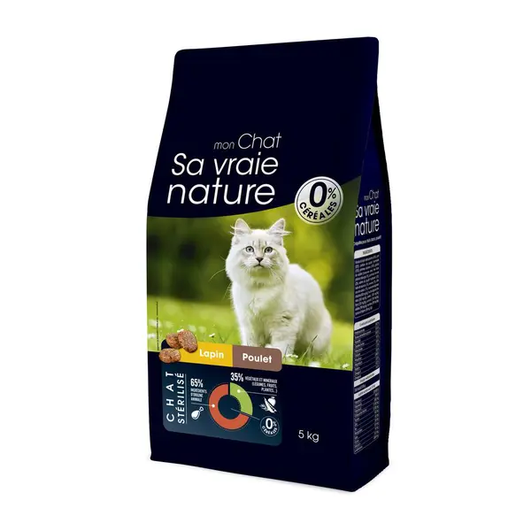 Croquettes Chat Stérilisé Sans Céréales - Sa Vraie Nature Lapin et Poulet - 5 kg