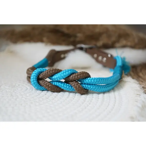 Collier réglable torsadé Bleu Océan et Chocolat / Taille 47-54cm
