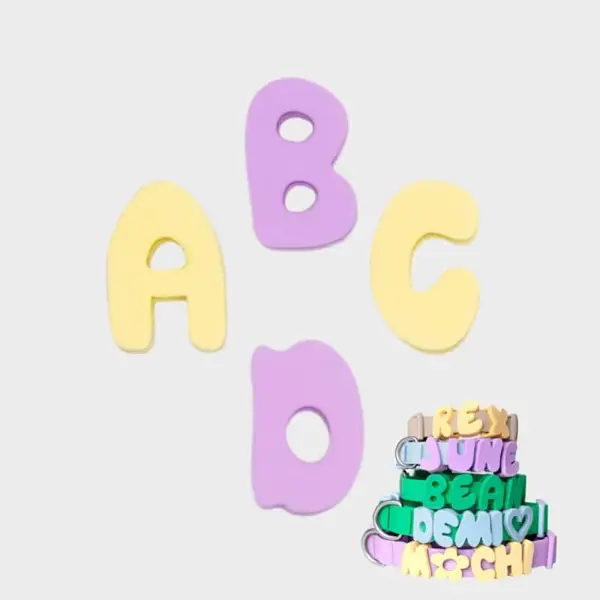 CHARMS SILICONE POUR PERSONNALISER ACCESSOIRE CHIEN - ALPHABET LILAS & JAUNE