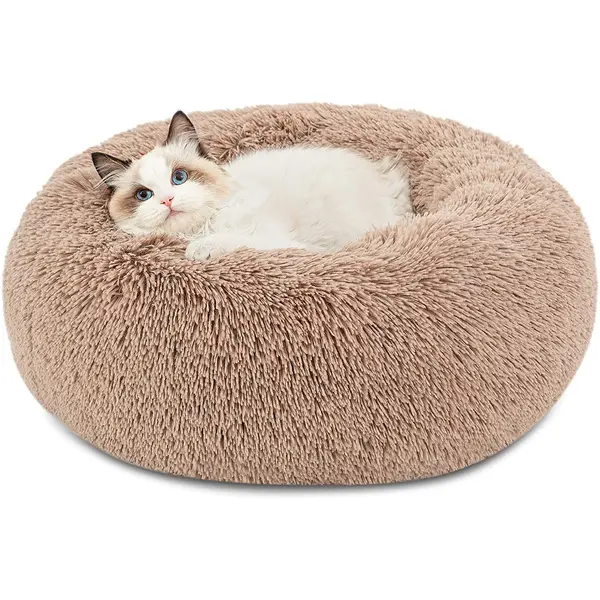 Bedsure Calming Donut Cat Bed, 20-Inch, Camel