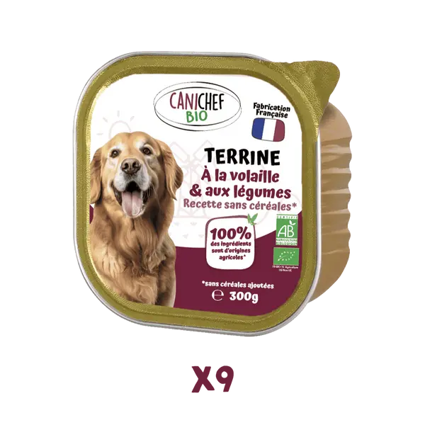 Pâtées sans céréales BIO Volaille et Légumes (x9) - Chien