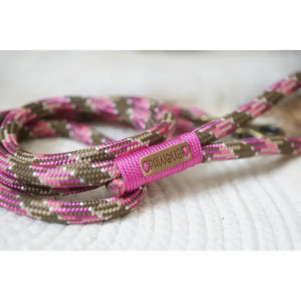 Laisse en corde 150cm / Mix marron et fuchsia