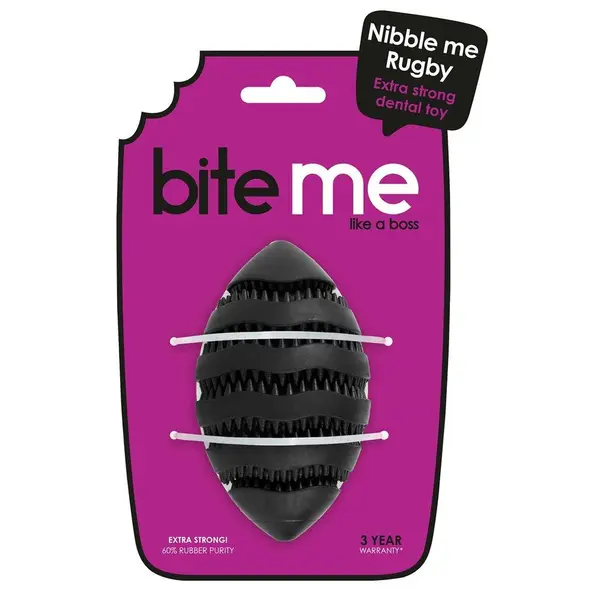 Bite Me Jouet Chien Distributeur De Friandises Caoutchouc Noir Rugby Nibble - Taille S 11 x 6 x 6 cm
