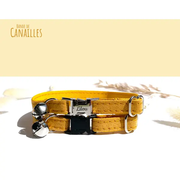 Collier Chat Personnalisé Coton Jaune